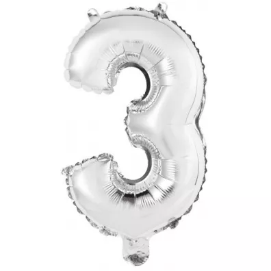 Amscan Balon foliowy mini cyfra 3 srebrna 25x40cm