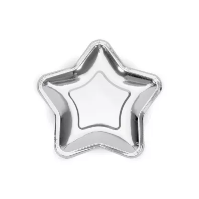 PartyDeco Talerzyki gwiazdki srebrne 23cm 6 szt.