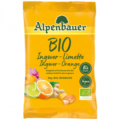 Alpenbauer Cukierki z nadzieniem o smaku imbirowo-limonkowym i imbirowo-pomaraczowym 90 g Bio