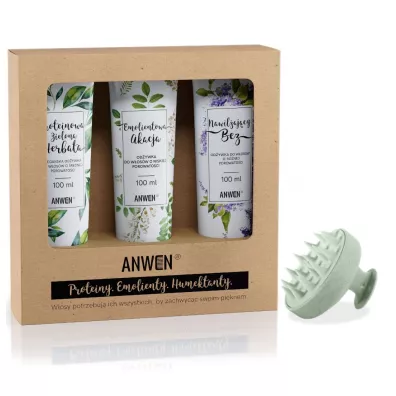 Anwen Zestaw od�ywek do w�os�w o niskiej porowato�ci + Mohani Szczotka do mycia w�os�w i masa�u g�owy 3 x 100 ml