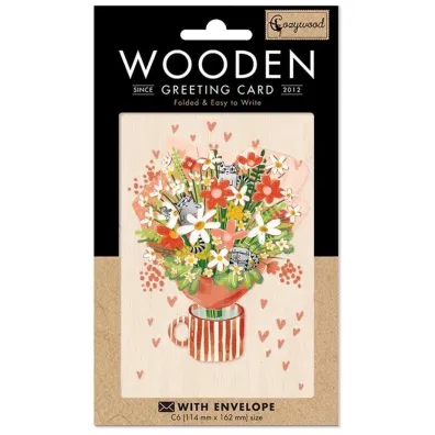 Cozywood Karnet drewniany C6 + koperta Bukiet z kotami