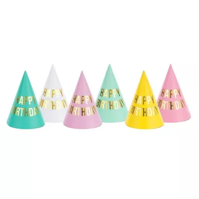 PartyDeco Czapeczki Happy Birthday 16cm