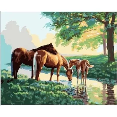 Diamentowa mozaika Konie nad rzek 30x40cm 1008549