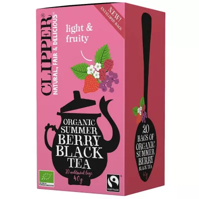 Clipper Herbata czarna z czarn porzeczk malin i truskawk fair trade 20 x 2 g Bio