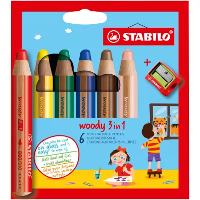 Stabilo Kredki Woody 3w1 + temperwka 6 kolorw