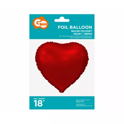 Godan Balon foliowy Serce matowe czerwone 46cm