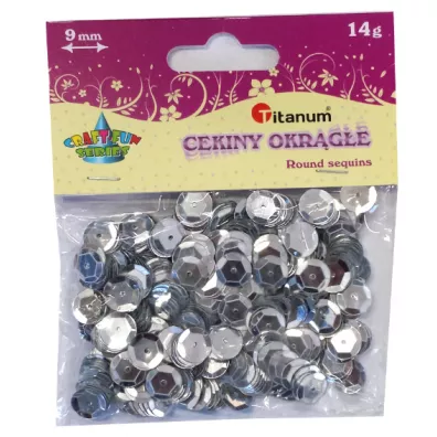Titanum Cekiny okr�g�e metaliczne srebrne 9mm, 14g