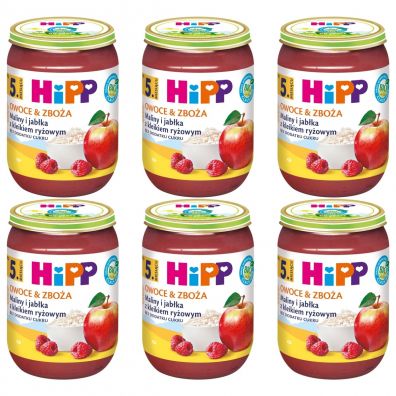 Hipp Owoce & Zboża Maliny i jabłka z kleikiem ryżowym po 5. miesiącu zestaw 6 x 190 g Bio