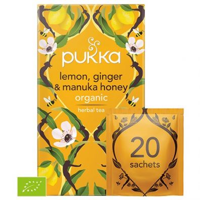 Pukka Herbata owocowa Lemon, Ginger i Manuka Honey 20 sasz. Bio