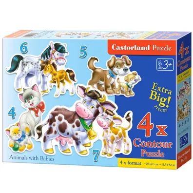 Puzzle maxi 4w1 -zwierz�ta z dzie�mi (4+5+6+7 el.) Castorland