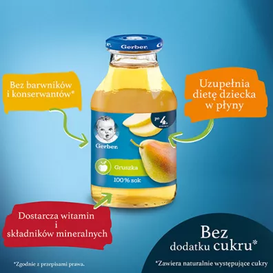 Gerber Sok 100% gruszka dla niemowląt po 4 miesiącu 200 ml Gerber Sok 100% gruszka dla niemowląt po 4 miesiącu 200 ml