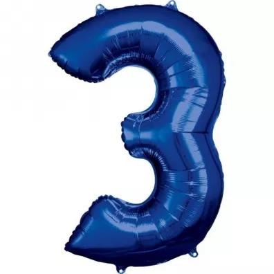 Amscan Balon foliowy cyfra 3 niebieska 58x86cm