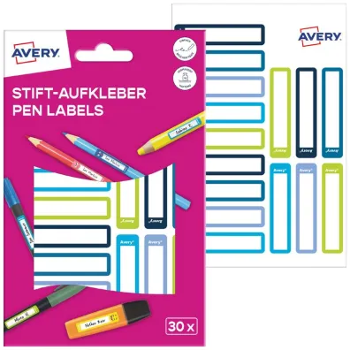 Avery Zweckform Naklejki na przybory do pisania; 50 x 10 mm , 30 naklejek.; zielone / niebieskie ramki, AVERY, RESMI30G
