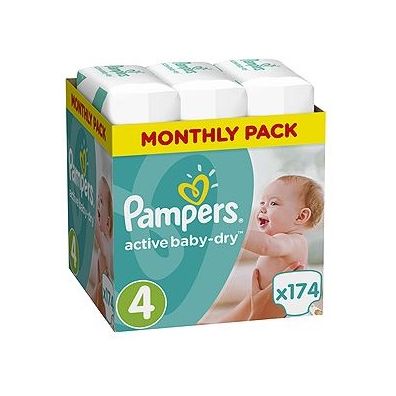Pampers Pieluszki Maxi 4 Active Baby-dry (9-14 kg) Monthly Box 174 szt.