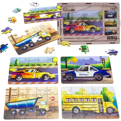 Puzzle 4w1 drewniane Pojazdy PuzzleOK