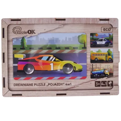Puzzle 4w1 drewniane Pojazdy PuzzleOK