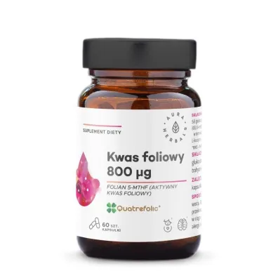 Aura Herbals Kwas foliowy 800 μg, Quatrefolic® Suplement diety 60 kaps.