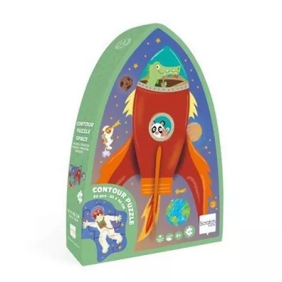 Puzzle konturowe 60 el. Rakieta i kosmos Scratch