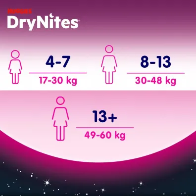 Huggies Pieluchomajtki na noc 4-7 lat DRYNITES Girl (17-30 kg) 10 szt.