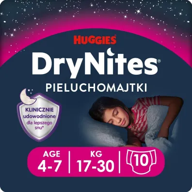 Huggies Pieluchomajtki na noc 4-7 lat DRYNITES Girl (17-30 kg) 10 szt.