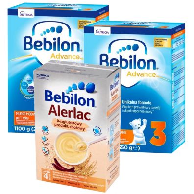 Bebilon 3 Pronutra-Advance Mleko modyfikowane po 1. roku ycia + Alerlac Bezglutenowy produkt zboowy po 4 miesicu Zestaw 2 x 1100 g + 400 g