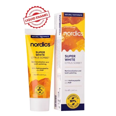 Nordics Pasta do z�b�w remineralizuj�ca super white z p�ynnym szkliwem bez fluoru 75 ml