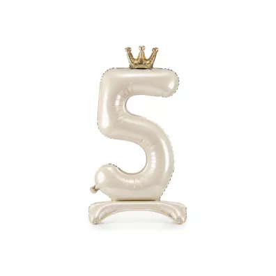 PartyDeco Stoj�cy balon foliowy cyfra 5 jasny krem 84cm