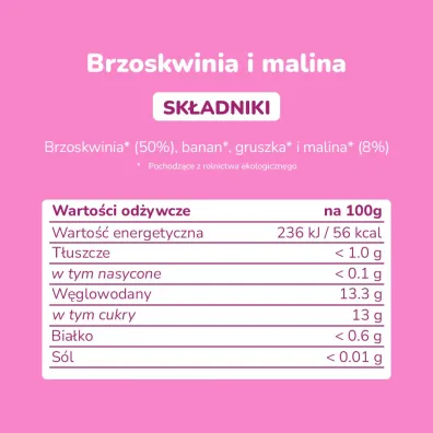 Smileat Deser z ekologicznymi brzoskwiniami i malinami po 6 miesi�cu 130 g Bio