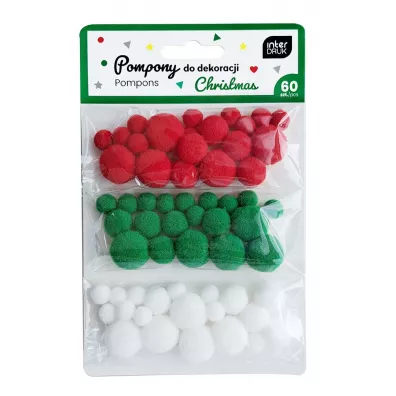 Interdruk Pompony do dekoracji 60 szt 3 kolory