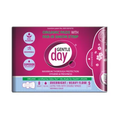 Gentle Day Pads With Far-IR Anion Strip podpaski higieniczne na noc z paskiem anionowym eco 8 szt.