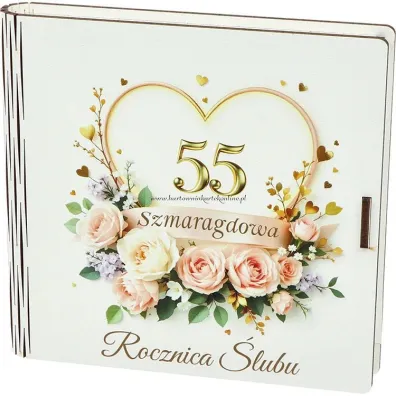 Pude�ko drewniane z ksi��eczk� 55 rocznica �lubu (15x15x2cm)