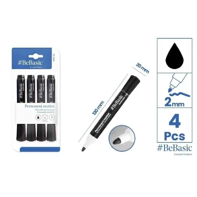 BeBasic Marker permanentny czarny 4 szt.