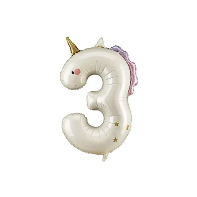 PartyDeco Balon foliowy Cyfra   3   Jednoro�ec, 93cm, mix
