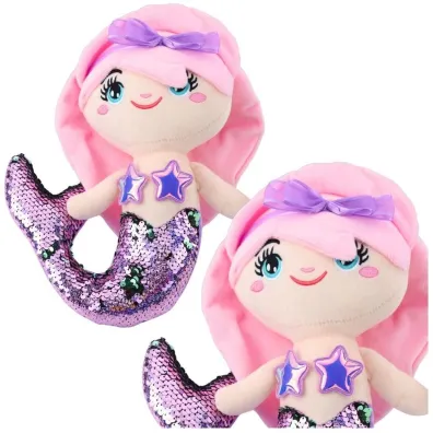 LeanToys Syrenka pluszowa z ogonem w cekiny fioletowa 28cm