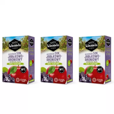 Sady Wincenta Sok 100% jabkowo-aroniowy naturalnie mtny toczony NFC zestaw 3 x 3 L
