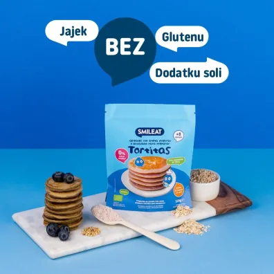 Smileat Tortitas, Mieszanka z pe�noziarnistych p�atk�w owsianych i jag�d do nale�nik�w, 8 m+ 125 g Bio
