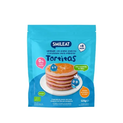 Smileat Tortitas, Mieszanka z pe�noziarnistych p�atk�w owsianych i jag�d do nale�nik�w, 8 m+ 125 g Bio