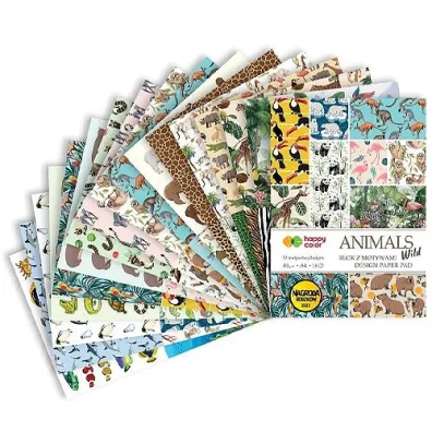 Blok z motywami ANIMALS WILD, 80g/m2, A4, 16 ark, 32 motyw, Happy Color