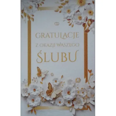 Art Nuvo Karnet �lub z�ocony, bia�e kwiaty (13x20,5cm) S-0405