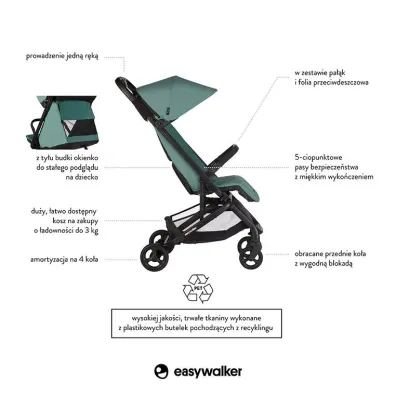 Easywalker Kompaktowy w�zek spacerowy ze zintegrowan� torb� transportow� Coral Green
