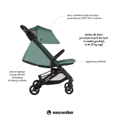 Easywalker Kompaktowy w�zek spacerowy ze zintegrowan� torb� transportow� Coral Green