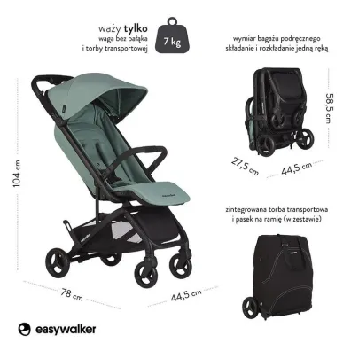 Easywalker Kompaktowy w�zek spacerowy ze zintegrowan� torb� transportow� Coral Green