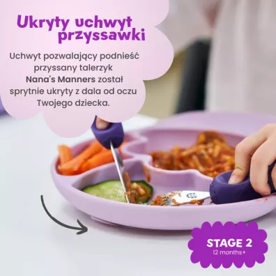 Nana`s Manners Etap 2, Talerz silikonowy tr�jdzielny z przyssawk�, fioletowy