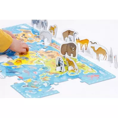 Puzzle 60 el. Mapa �wiata Zwierz�ta z figurkami Bright Junior Media