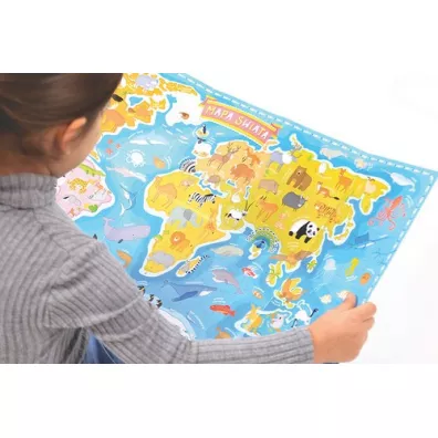 Puzzle 60 el. Mapa �wiata Zwierz�ta z figurkami Bright Junior Media