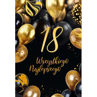 Karnet B6 18 Urodziny z�ote i czarne balony