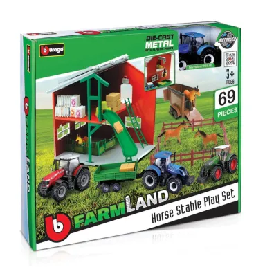 Bburago Stajnia dla koni metalowy Traktor zestaw farma figurki ranczo  18-31682