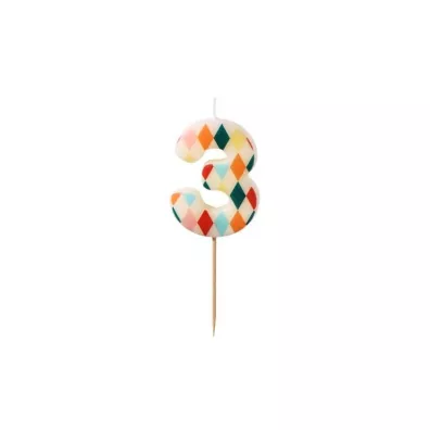PartyDeco �wieczka urodzinowa cyfra 3 romby 5,5cm