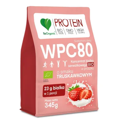 Be Organic Bia�ko serwatkowe o smaku truskawkowym (koncentrat wpc 80) suplement diety 345 g Bio
