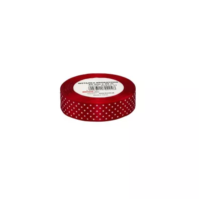 Wst��ka satynowa w kropki bordowa 25mm x 22m